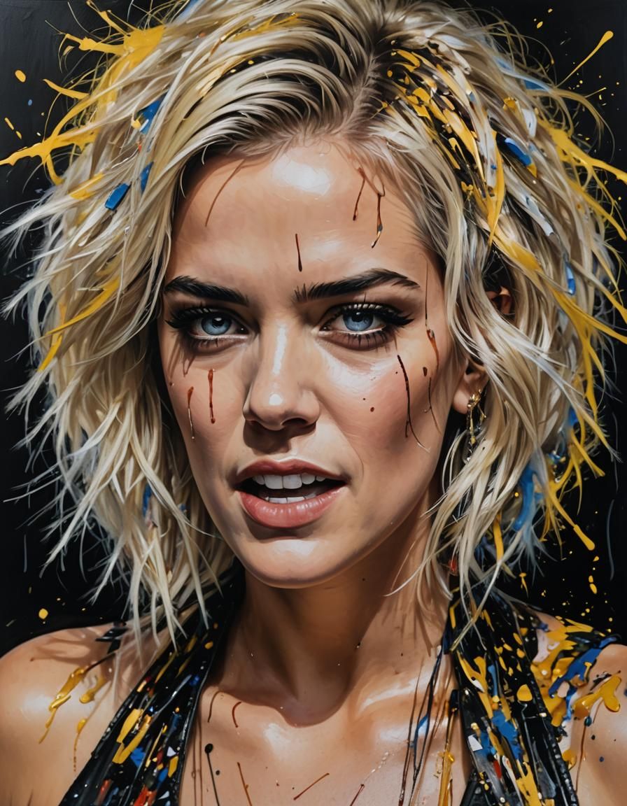 Paint splattered blonde