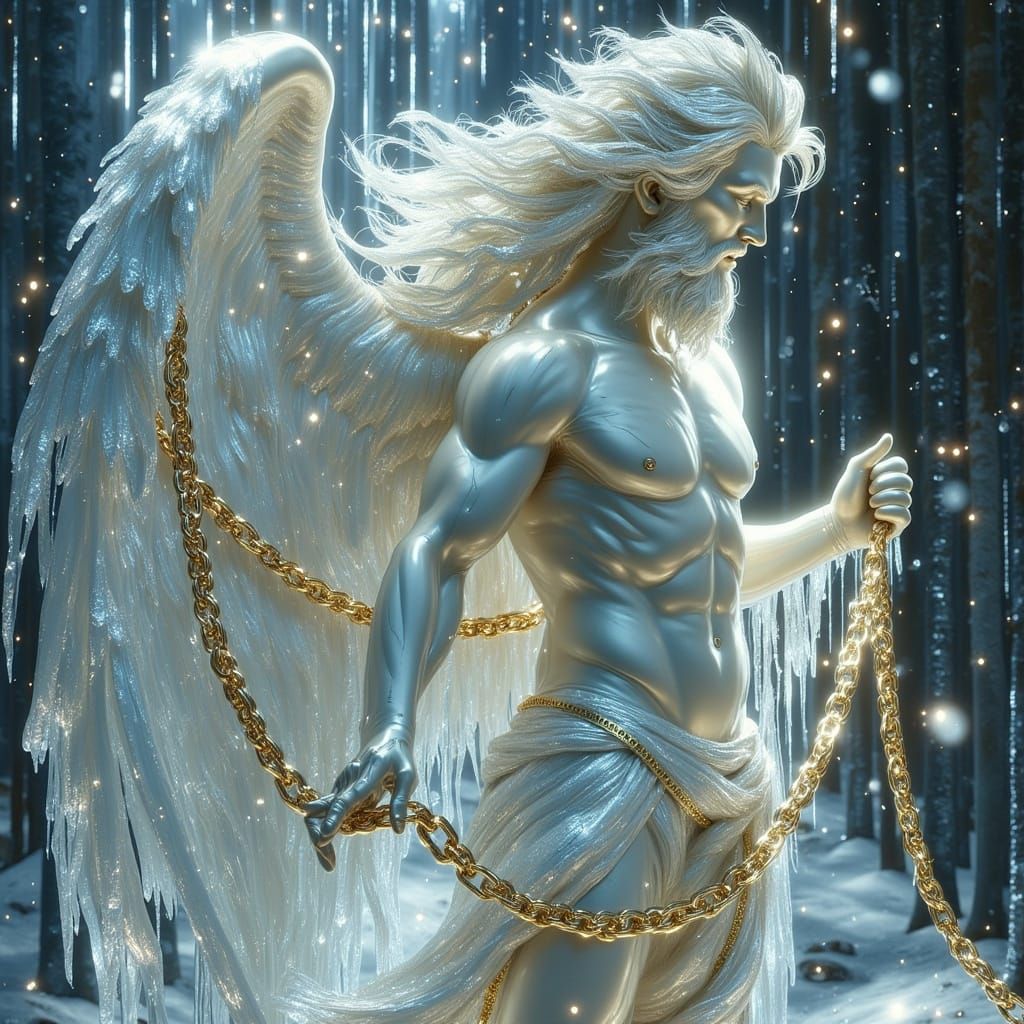 Boreas Bound by Zeus in Classical Sculpture Style