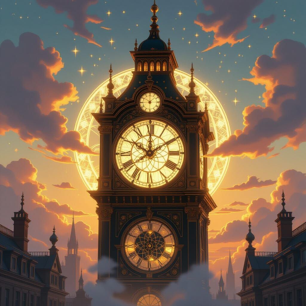 Mystical Clock Tower in Golden Hour Light