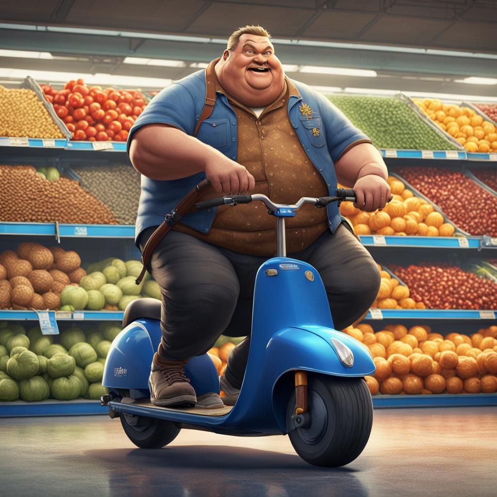 Man on Scooter in Walmart: Detailed Matte Painting