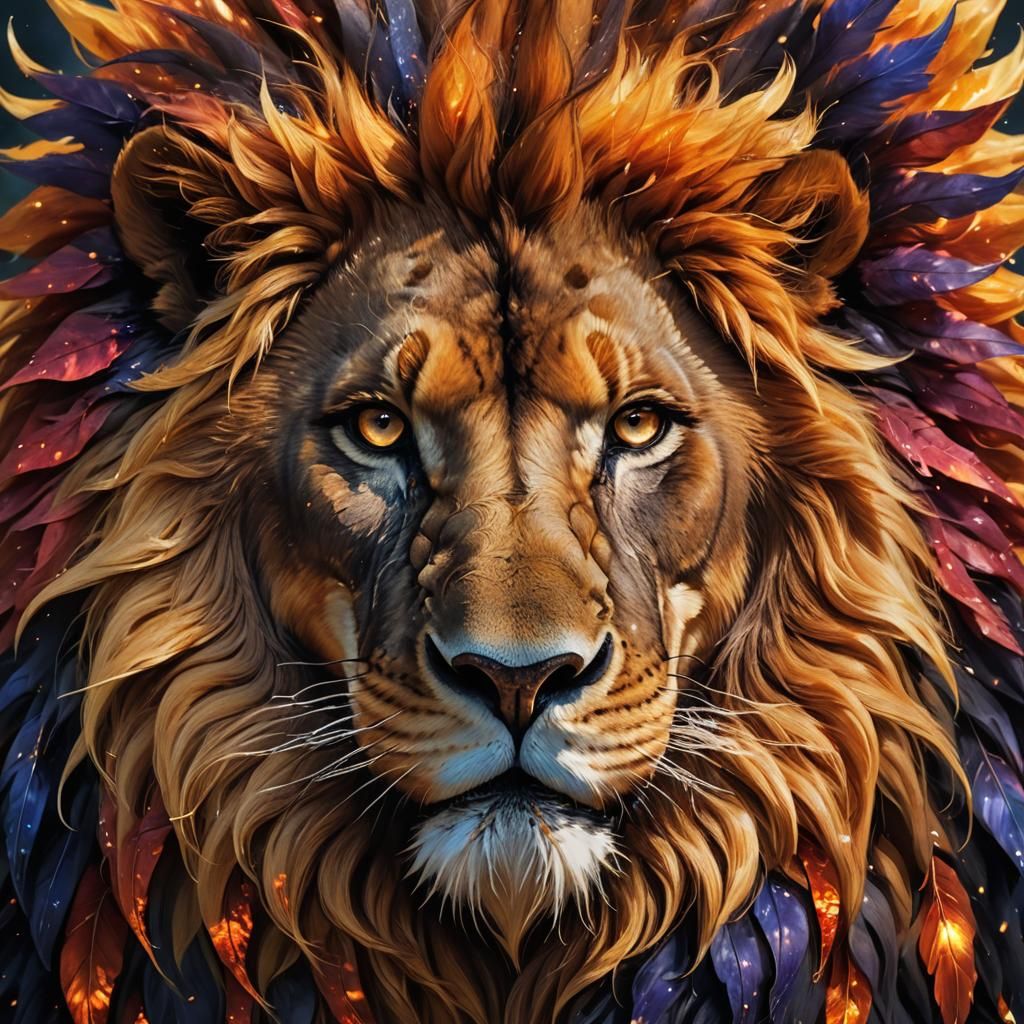 Regal Lion-Dragon Hybrid Portrait in Digital Painting Style