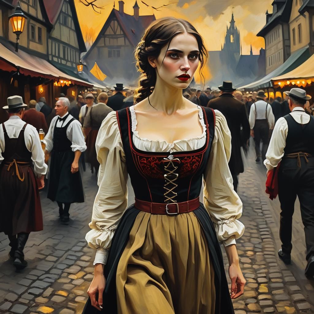 Vampire at Oktoberfest in Gothic Oil Painting Style
