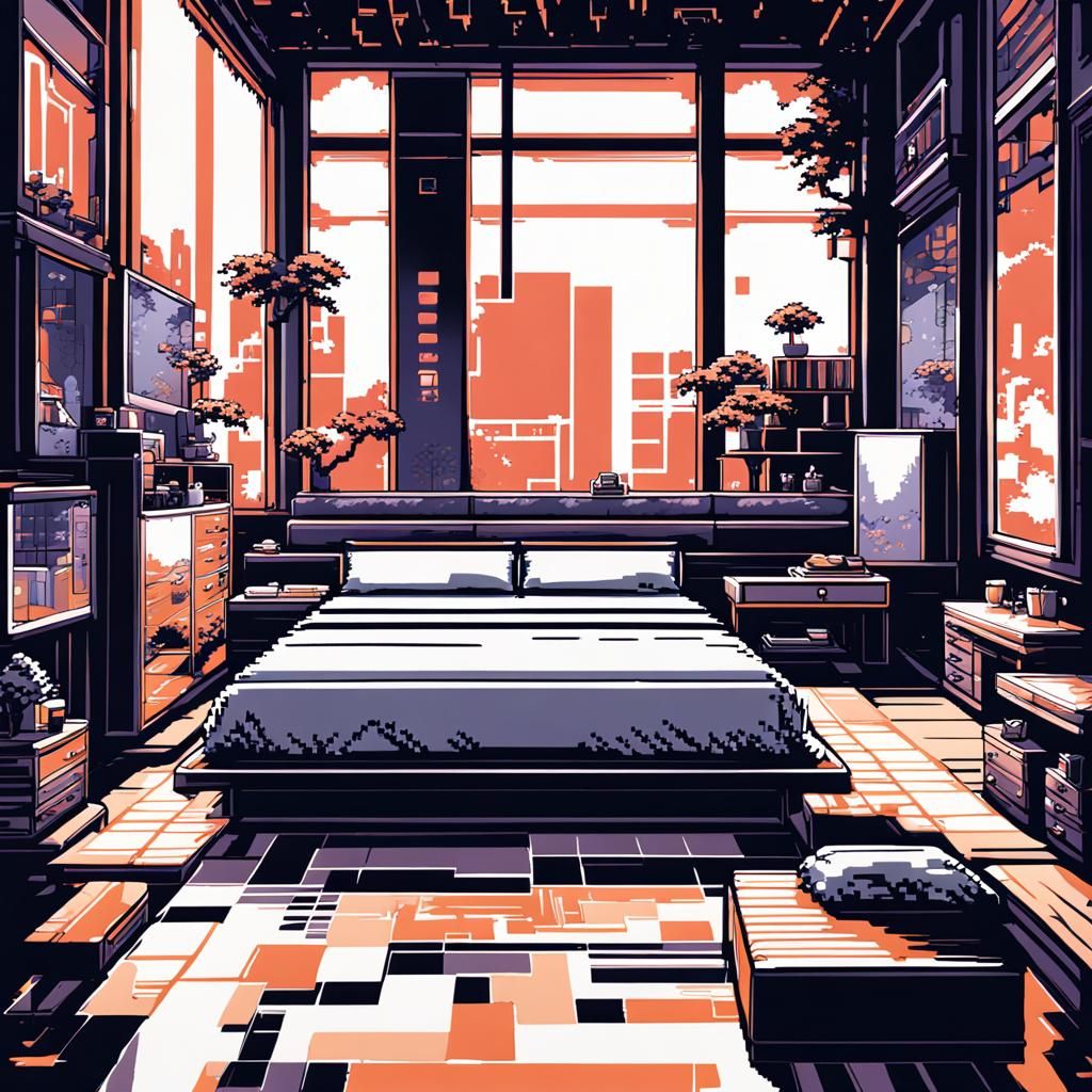8-Bit Pixel Bedroom with Animal Furniture