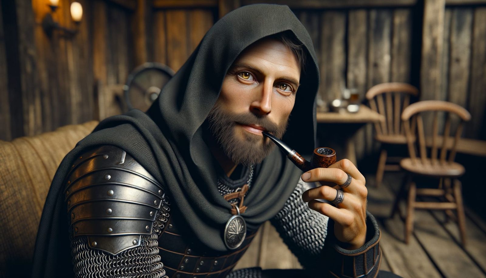 Tavern Scene of Armored Man Smoking Pipe