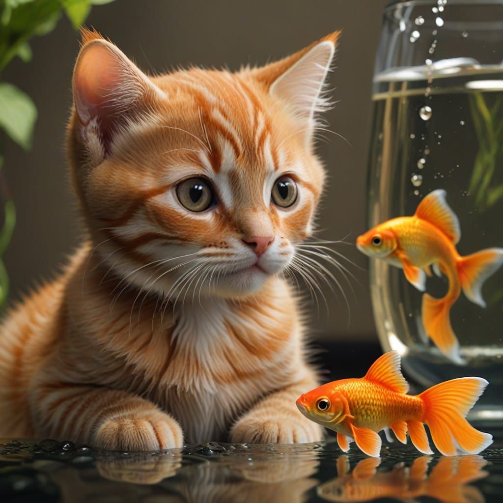Ginger Kitten Watches Goldfish in a Serene Moment