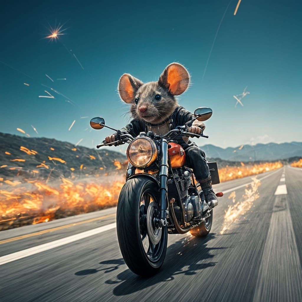Mouse Motorcycle Mayhem in Fiery Motion
