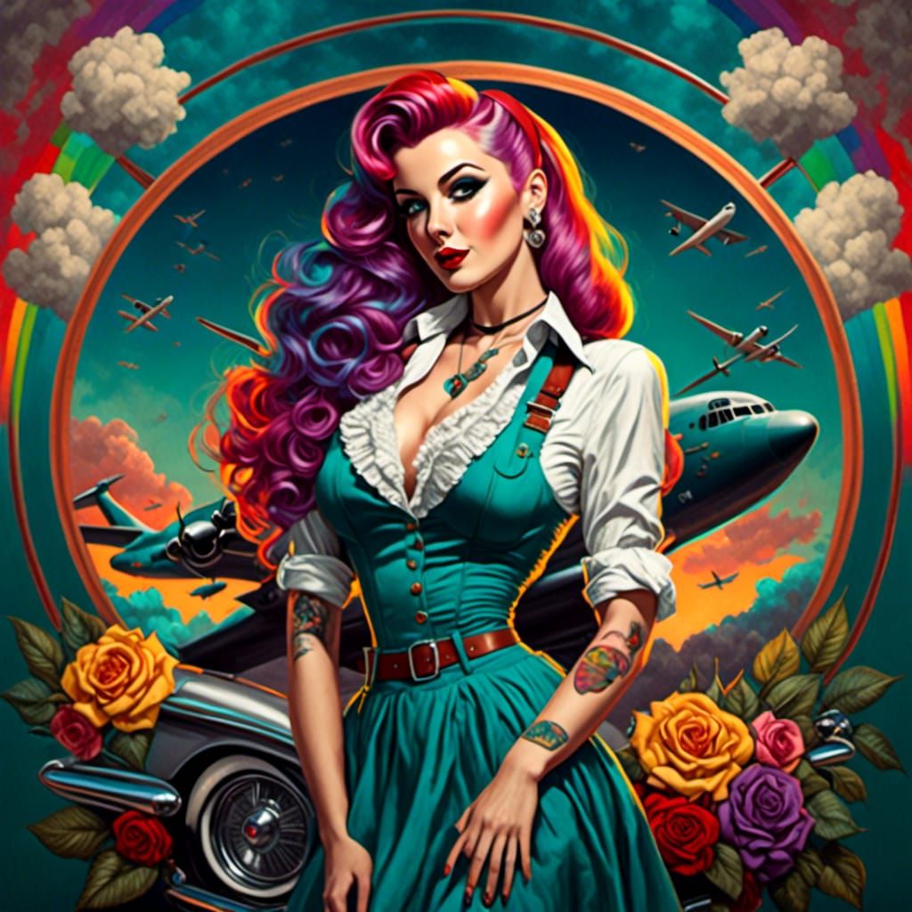 B-52 Bomber Pin-Up Girl Logo in Art Nouveau Style