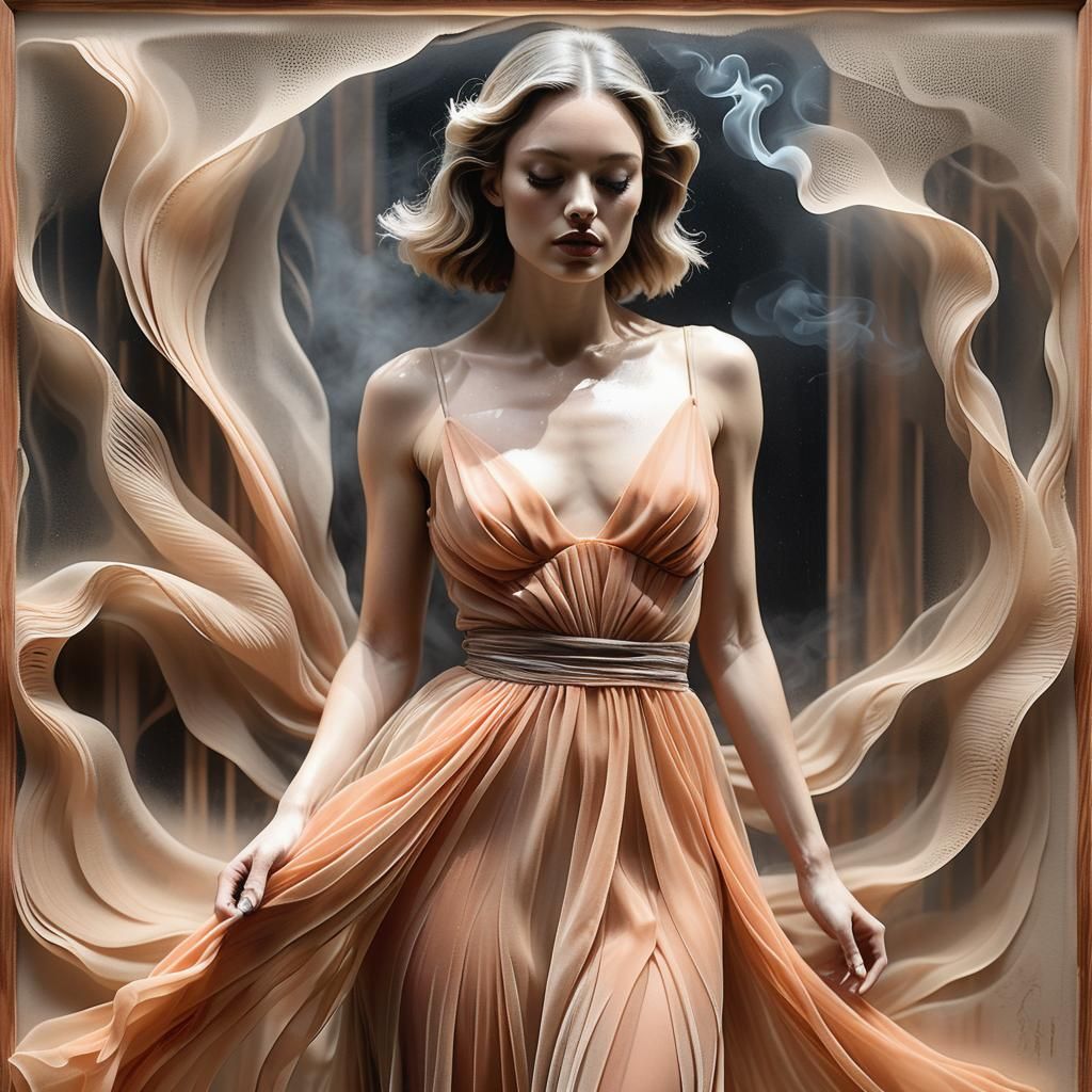 Woman in Chiffon Gown, Soho: Mixed Media Image
