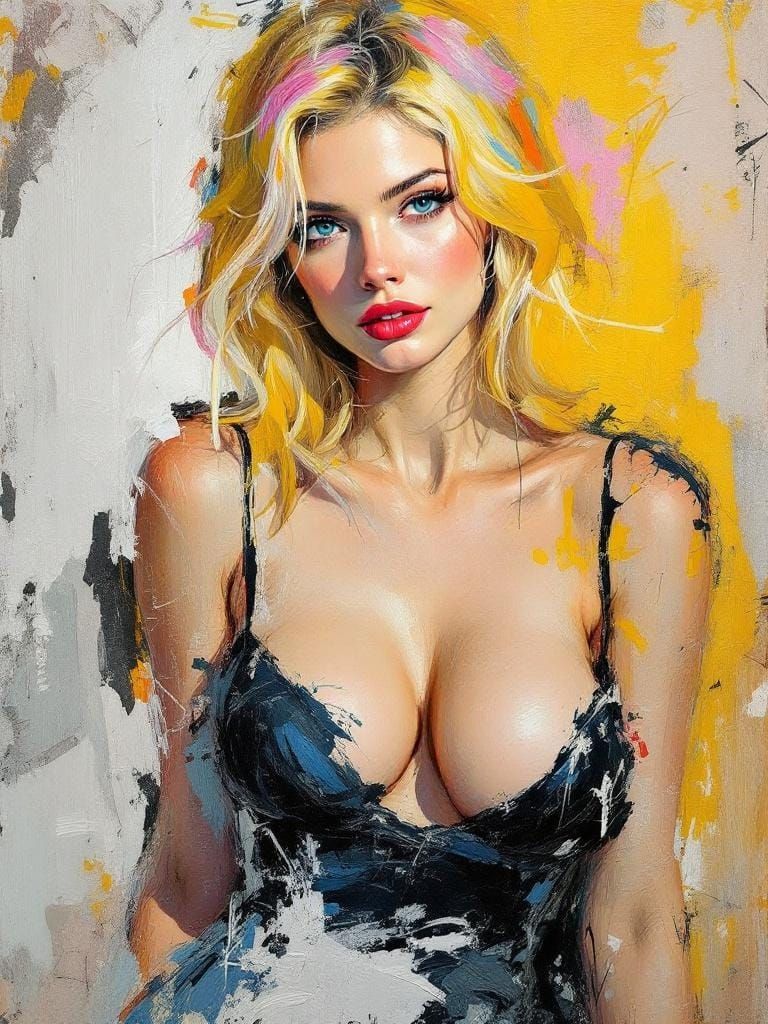 Expressive Portrait with Bold Brushstrokes and Intense Gaze