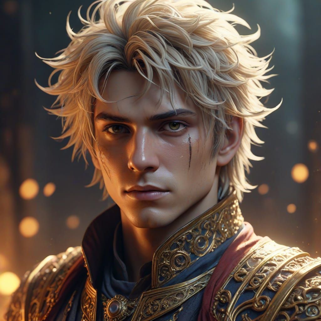 Male Necromancer with Tousled Hair in Vibrant Fantasy Art