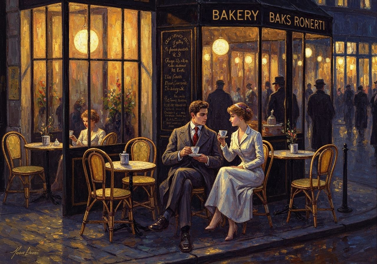 Parisian Cafe Scene in Bedazzled Abstract Style