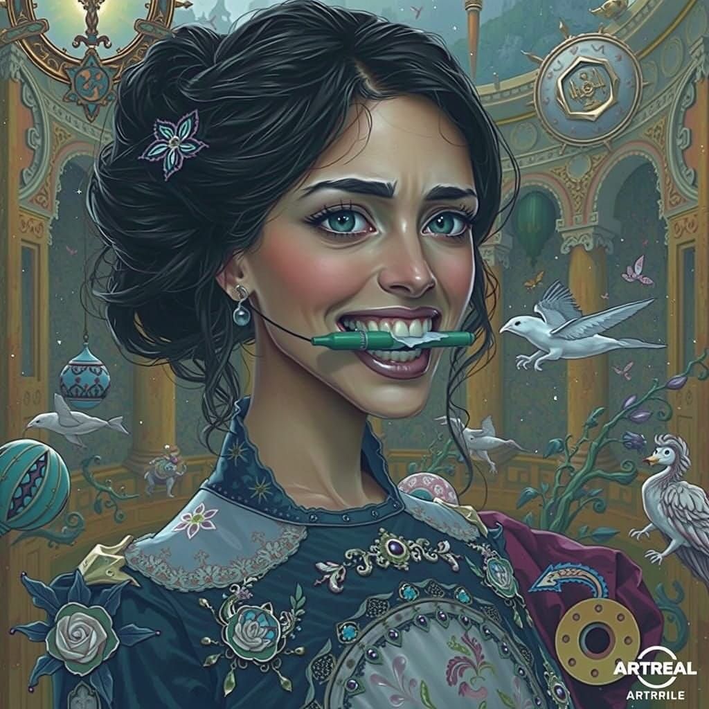 Frustrated Woman Struggling to Speak with White Marker