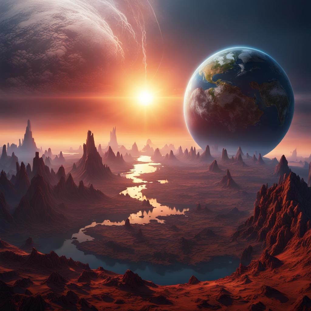 Spectacular Sunrise over Earth: Detailed Matte Painting