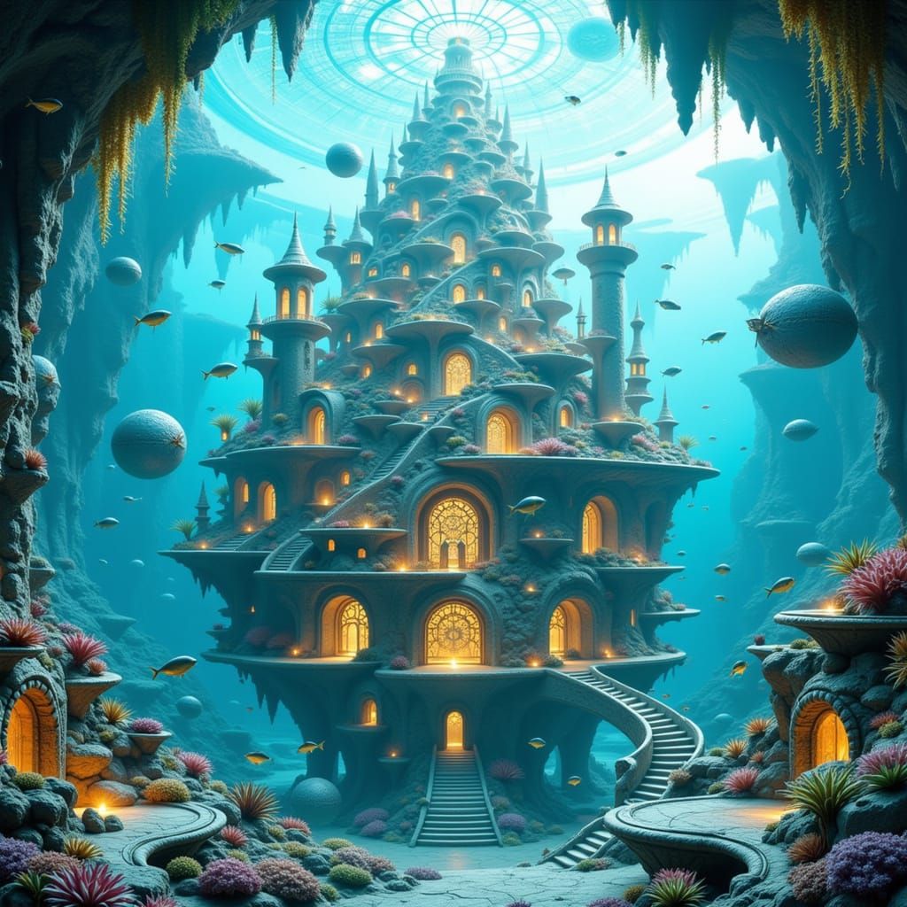 Vibrant Underwater Metropolis in a Glowing Dome