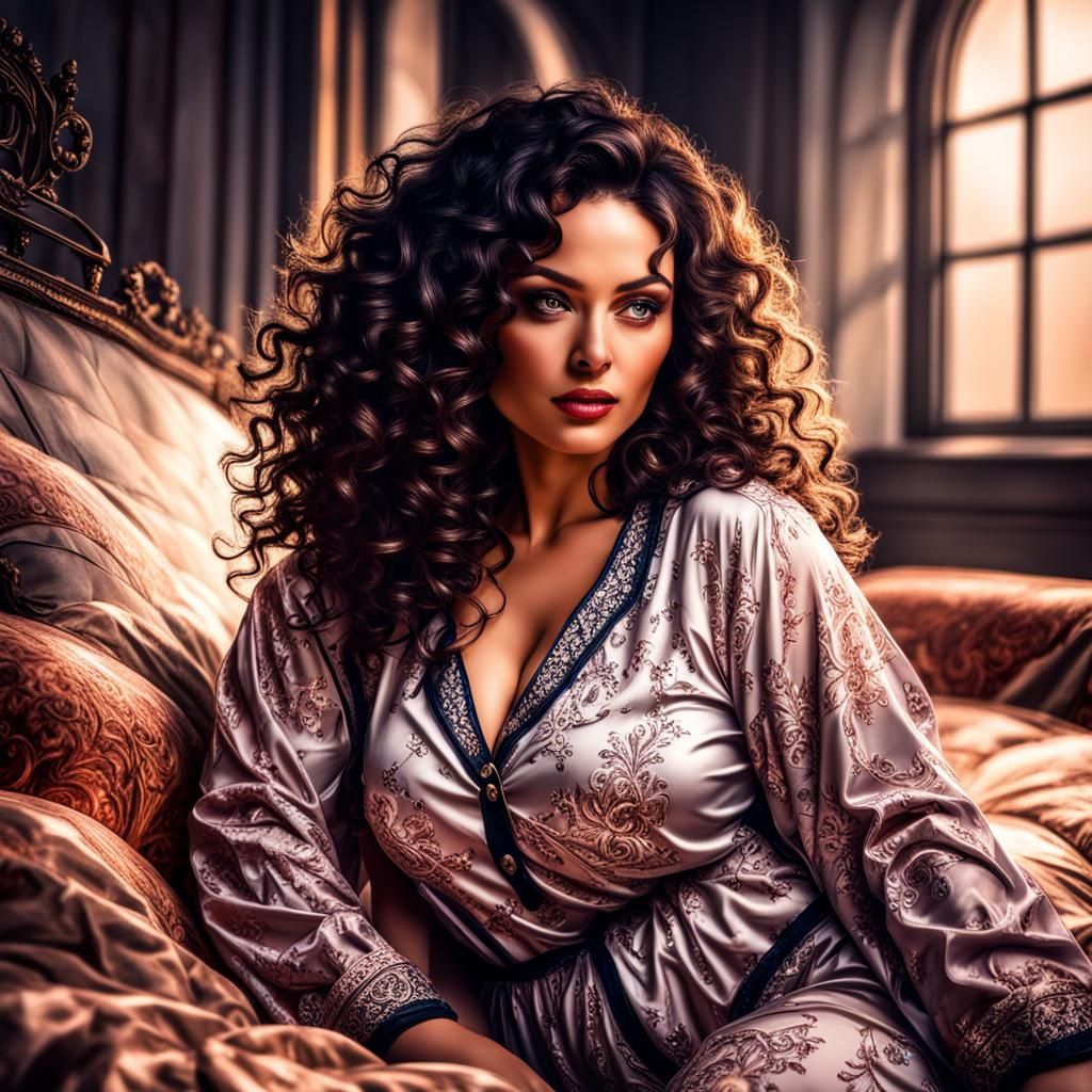 Sensual Woman in Pajamas Says Goodnight