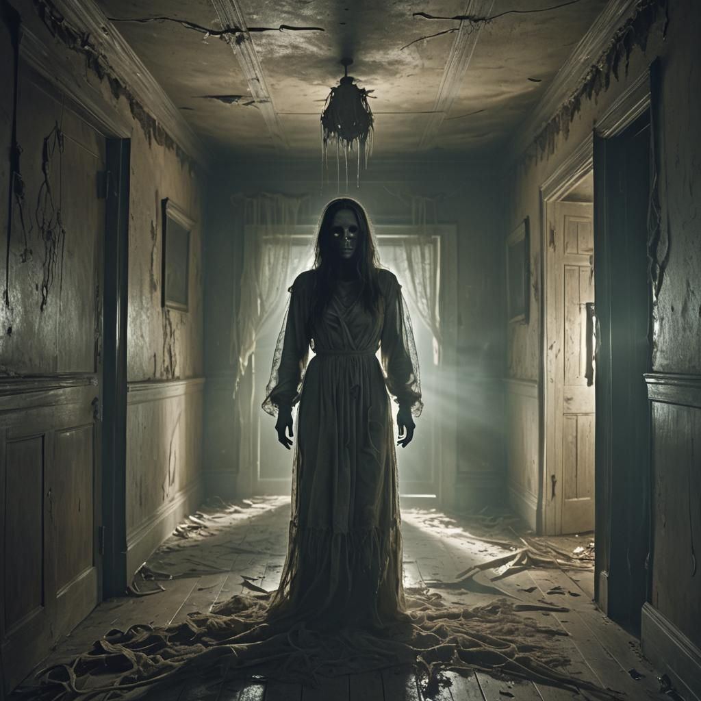 Terrifying Ethereal Spirit Haunting Decaying House