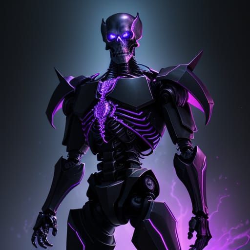 Epic Black Skeleton Robot in Hyperrealistic Concept Art