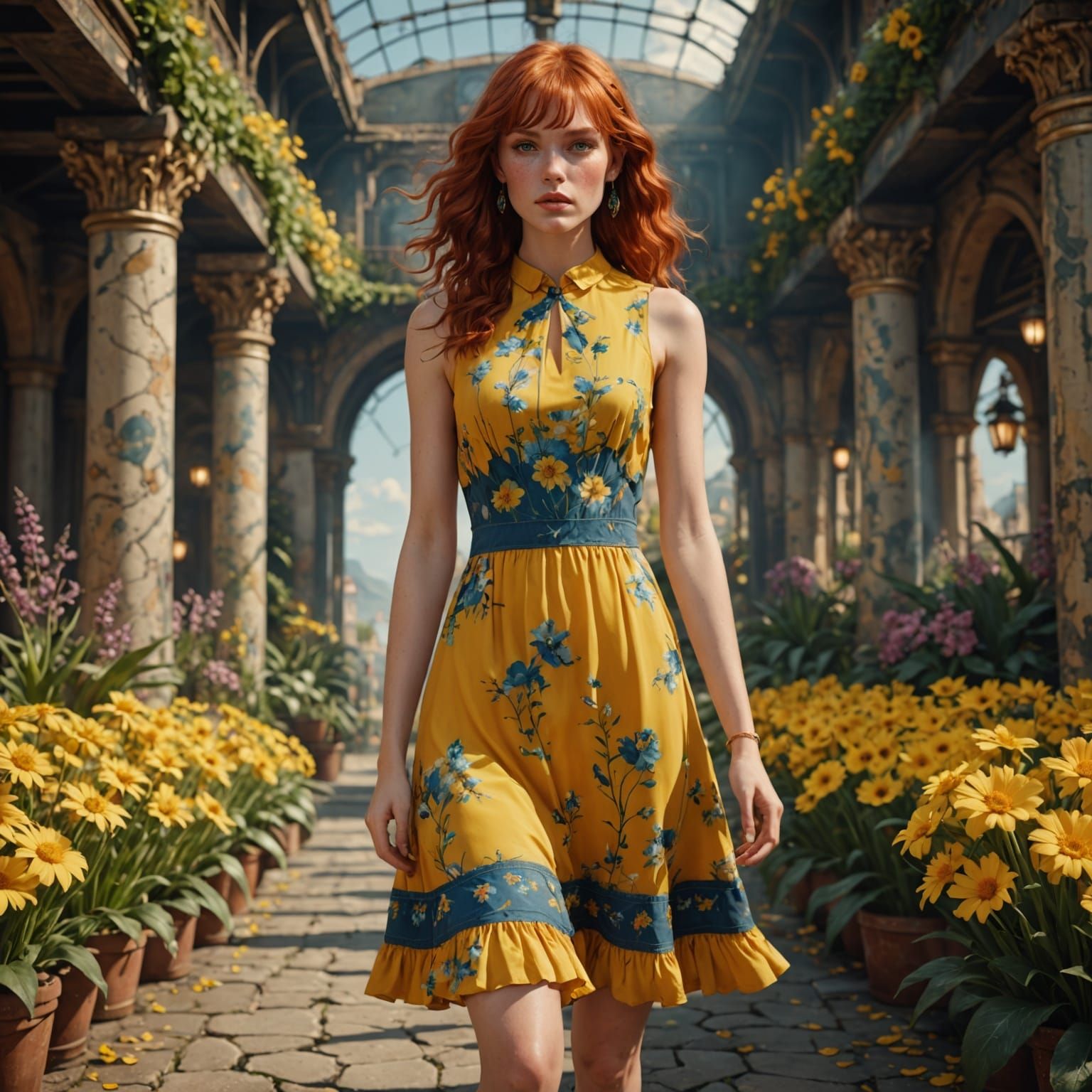 Fantasy Concept Art of Model in Flowery Sundress