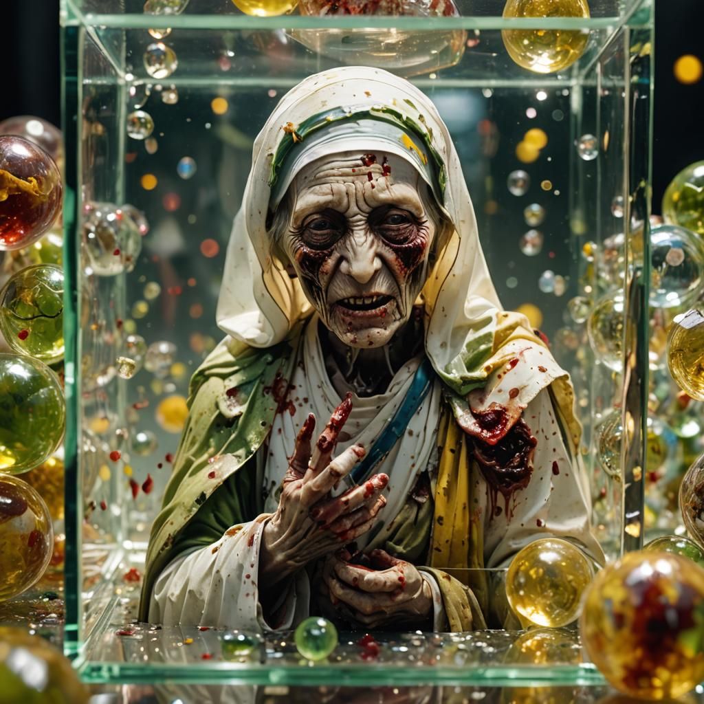 Zombie Face in Glass Cube: Digital Art