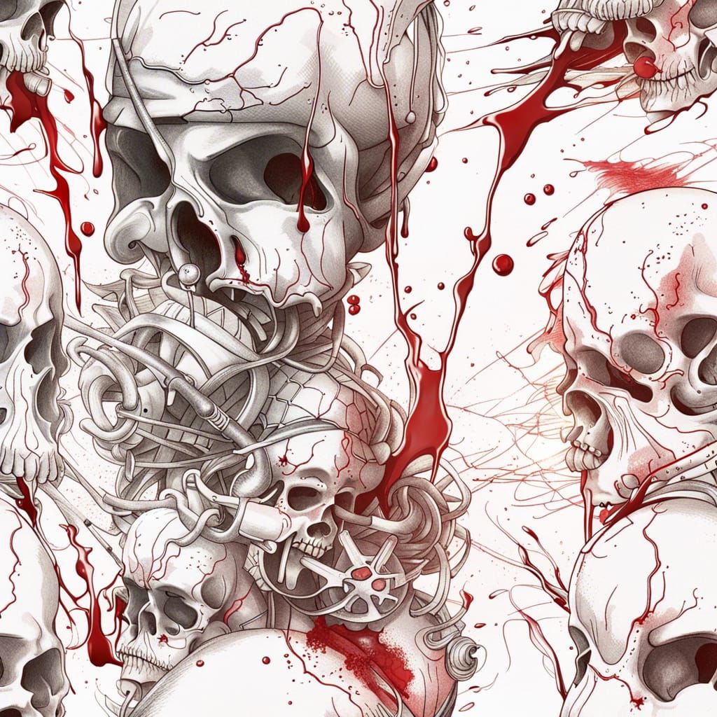 Steampunk Tattoo Skull with Blood Tears: 8K Art