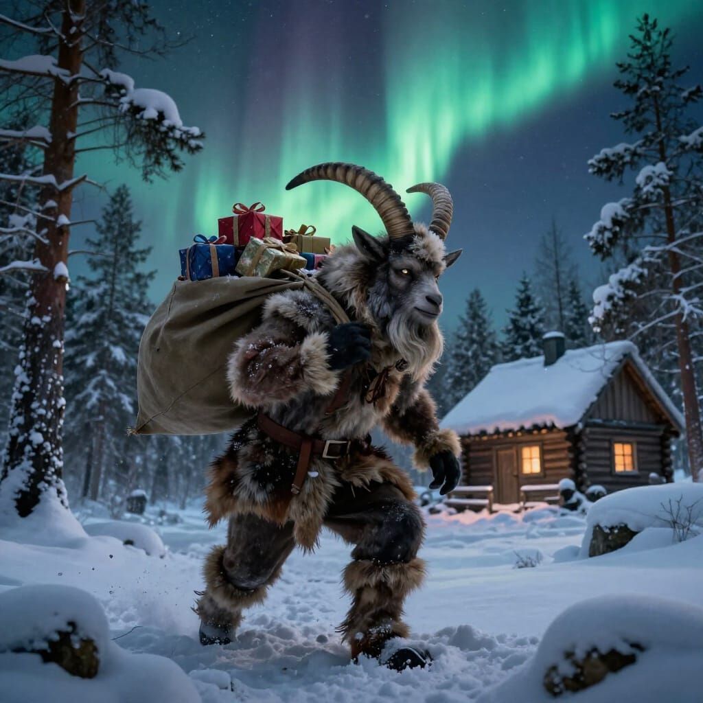 Joulupukki Emerges From Snowy Forest