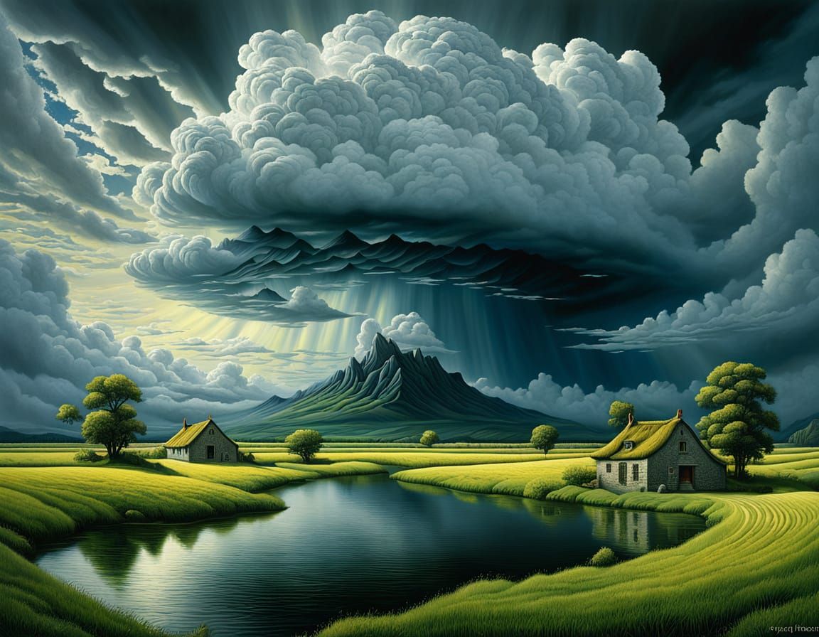 White landscape, stormy clouds