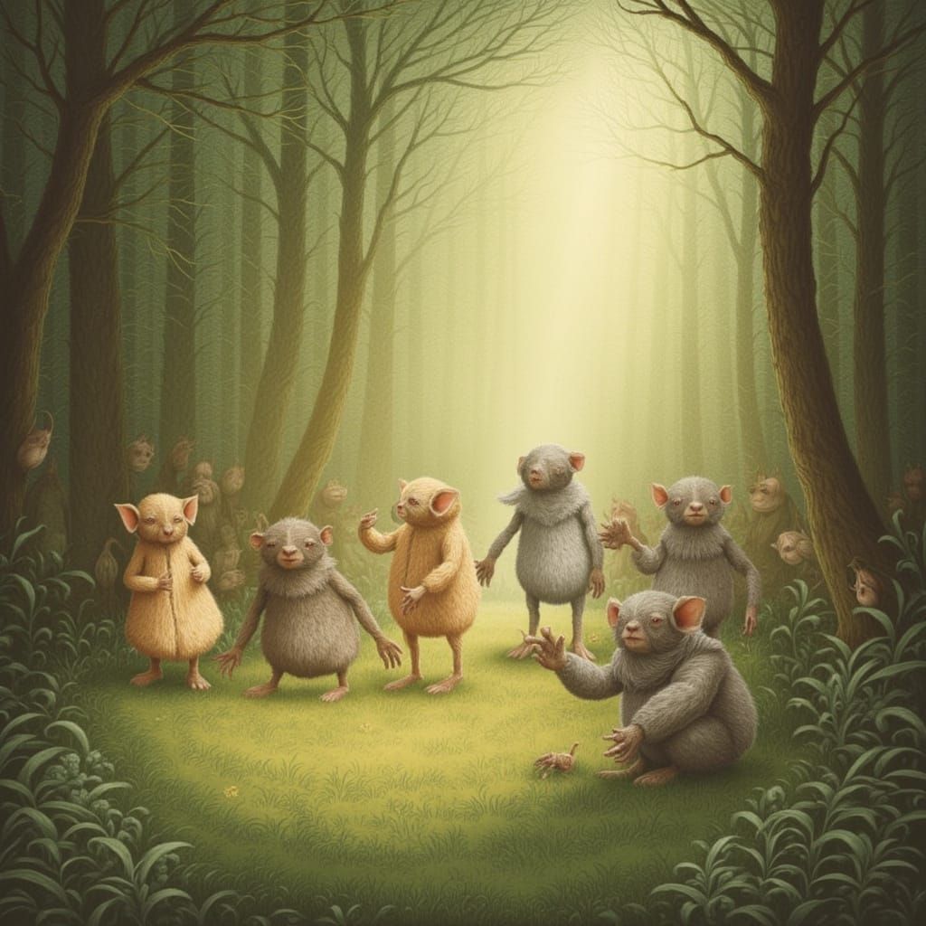 Whimsical Forest Creatures Dancing in Sunlight