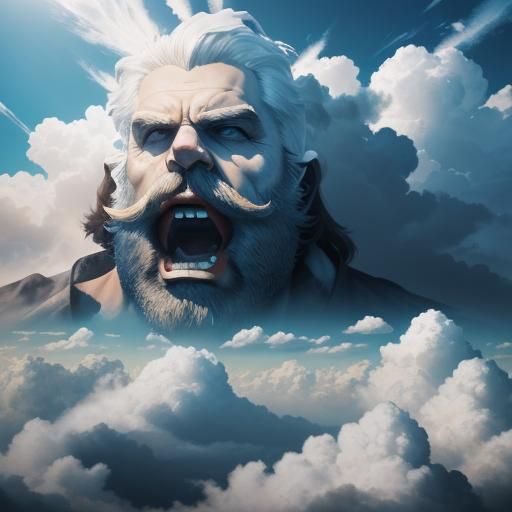 Majestic Bearded Face Emerges from Cloudscape
