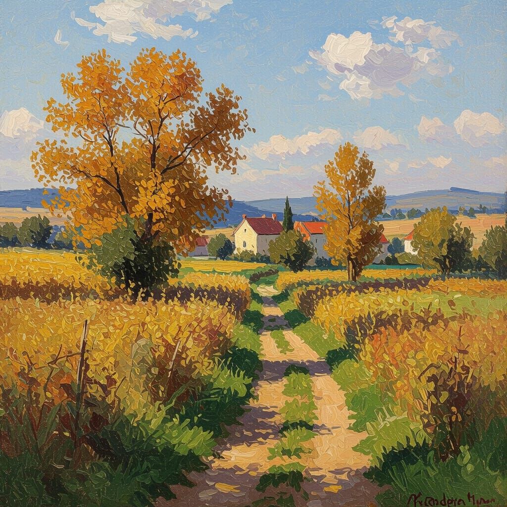 Autumn Forest Landscape in Impressionist Style