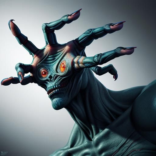Deformed Alien Hand with Three Fingers, Realistic Splash Art