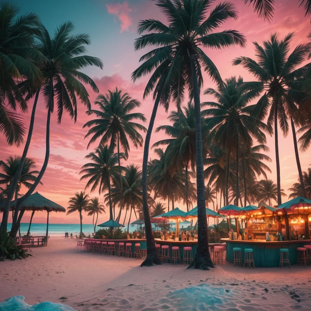 Tropical Beach Sunset: A Digital Matte Painting