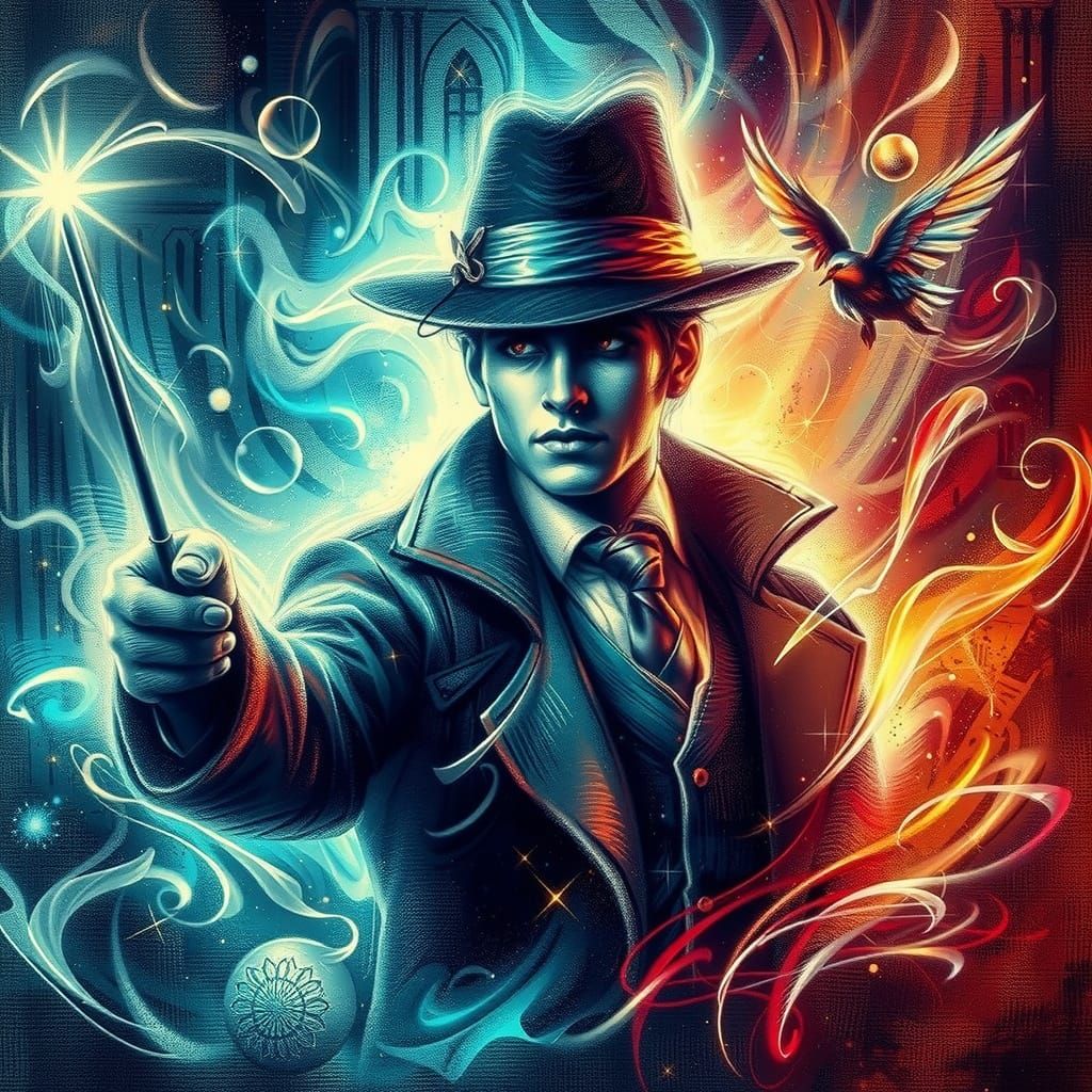 Epic Fantasy Charcoal Art of Young Wizard Crimefighter