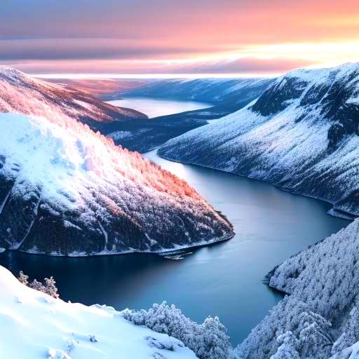 Snowy Fjord at Sunset: Professional Photography
