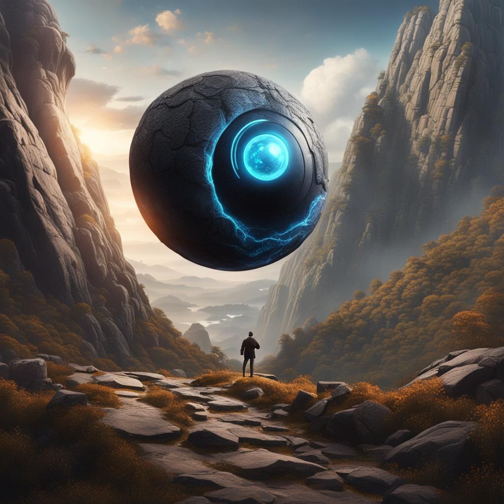 Sisyphus Rolls Magic Eight Ball: Fantasy Art