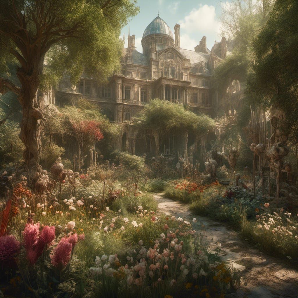 Beautiful Spring Garden in Hyperrealistic Style