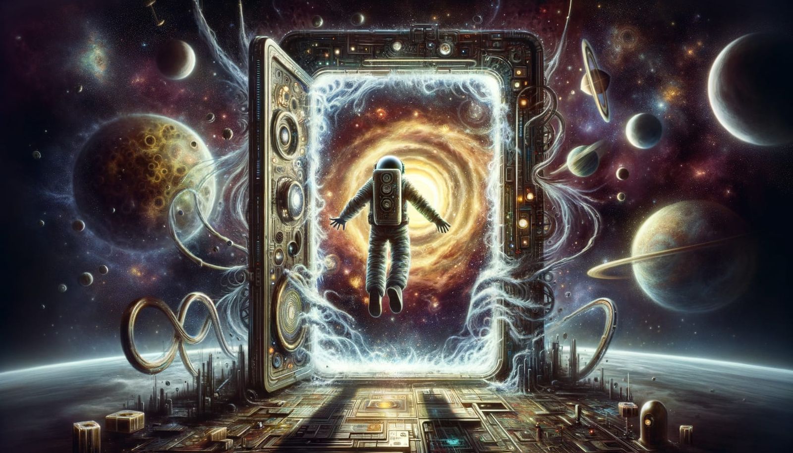 Astronaut Embraced by Alien Through Sci-Fi Portal