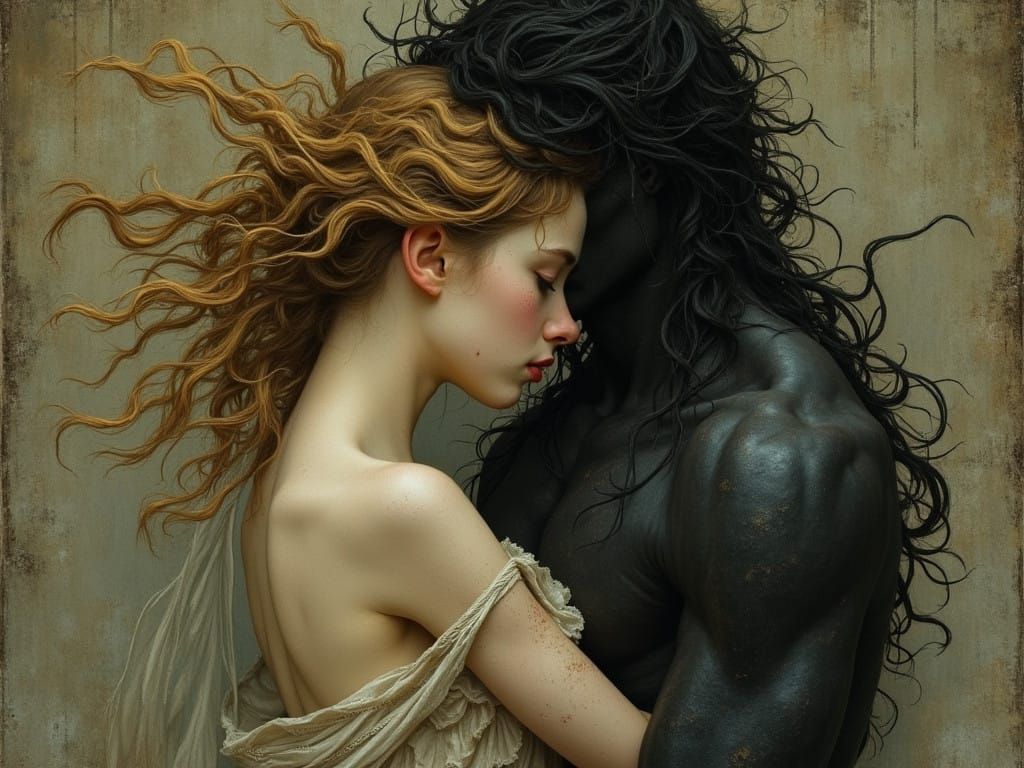 Ethereal Fae Lovers in a Dark, Dreamlike Realm