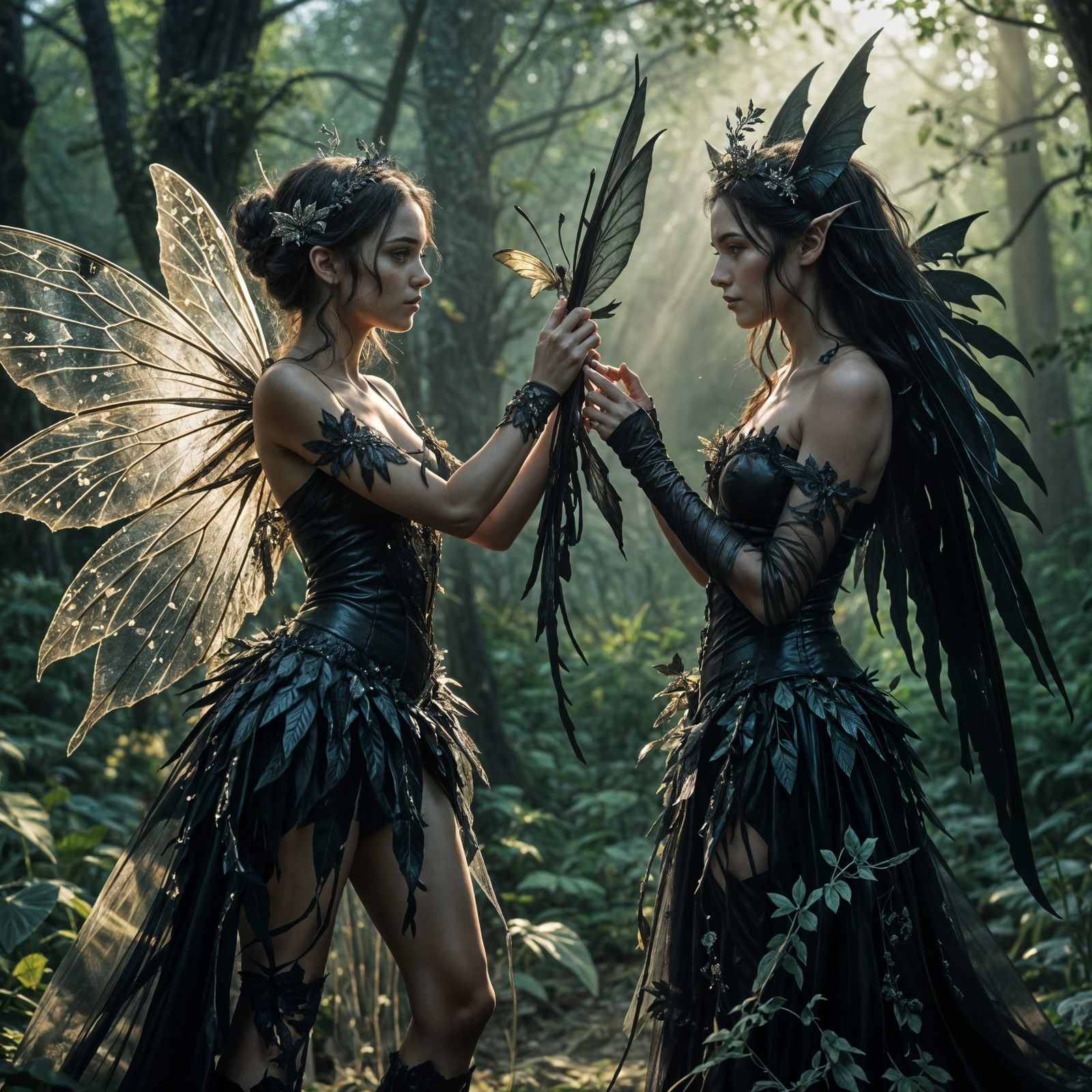 Goth Faerie Unveils Dark Wings in Epic Faerie Forest Battle