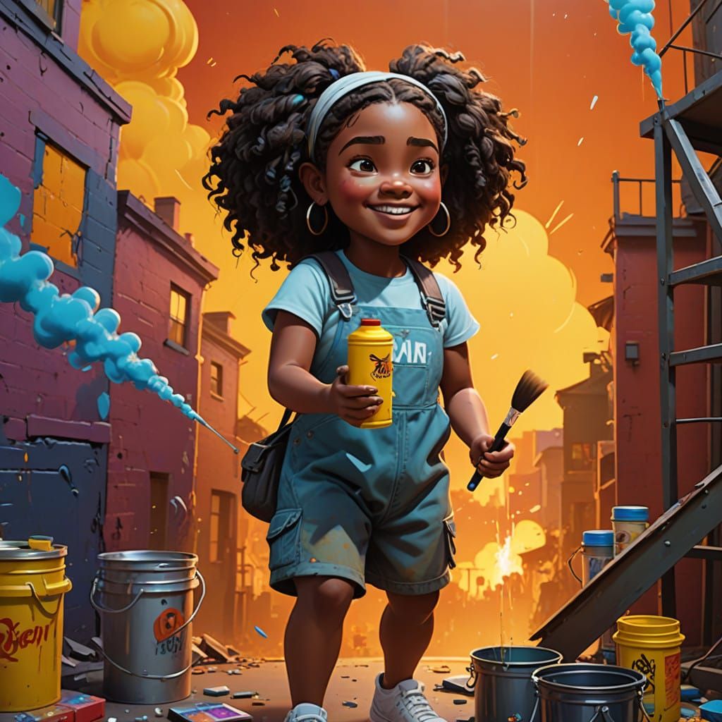 Chubby Girl Creates Vibrant Mural on School Wall in Street A...