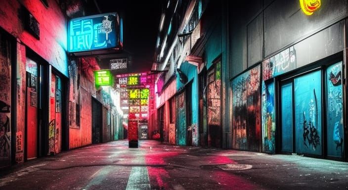 Cyberpunk City Street: Gritty Graffiti Art in Cyberpunk Styl...
