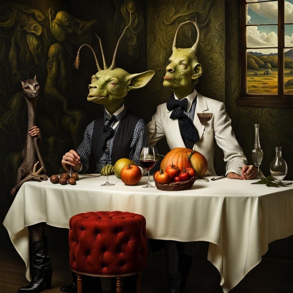 Surreal Alien Restaurant Celebration in Detailed Photography