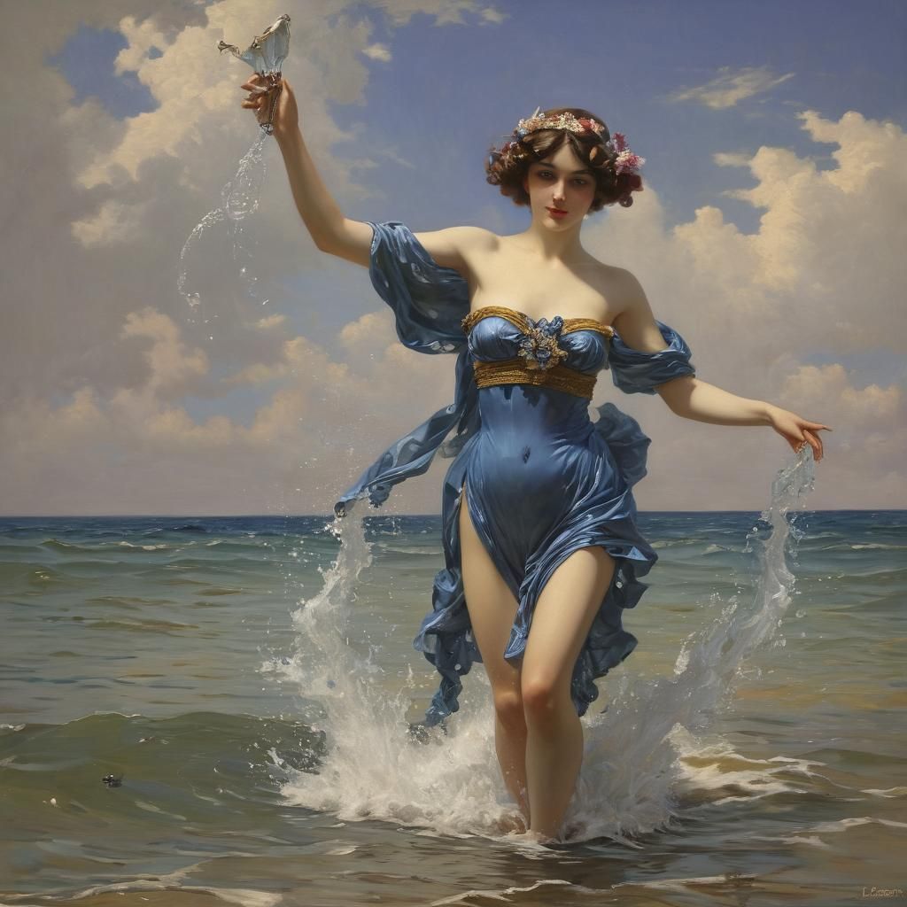 Whimsical Wizard with Water Wings in Art Nouveau Style