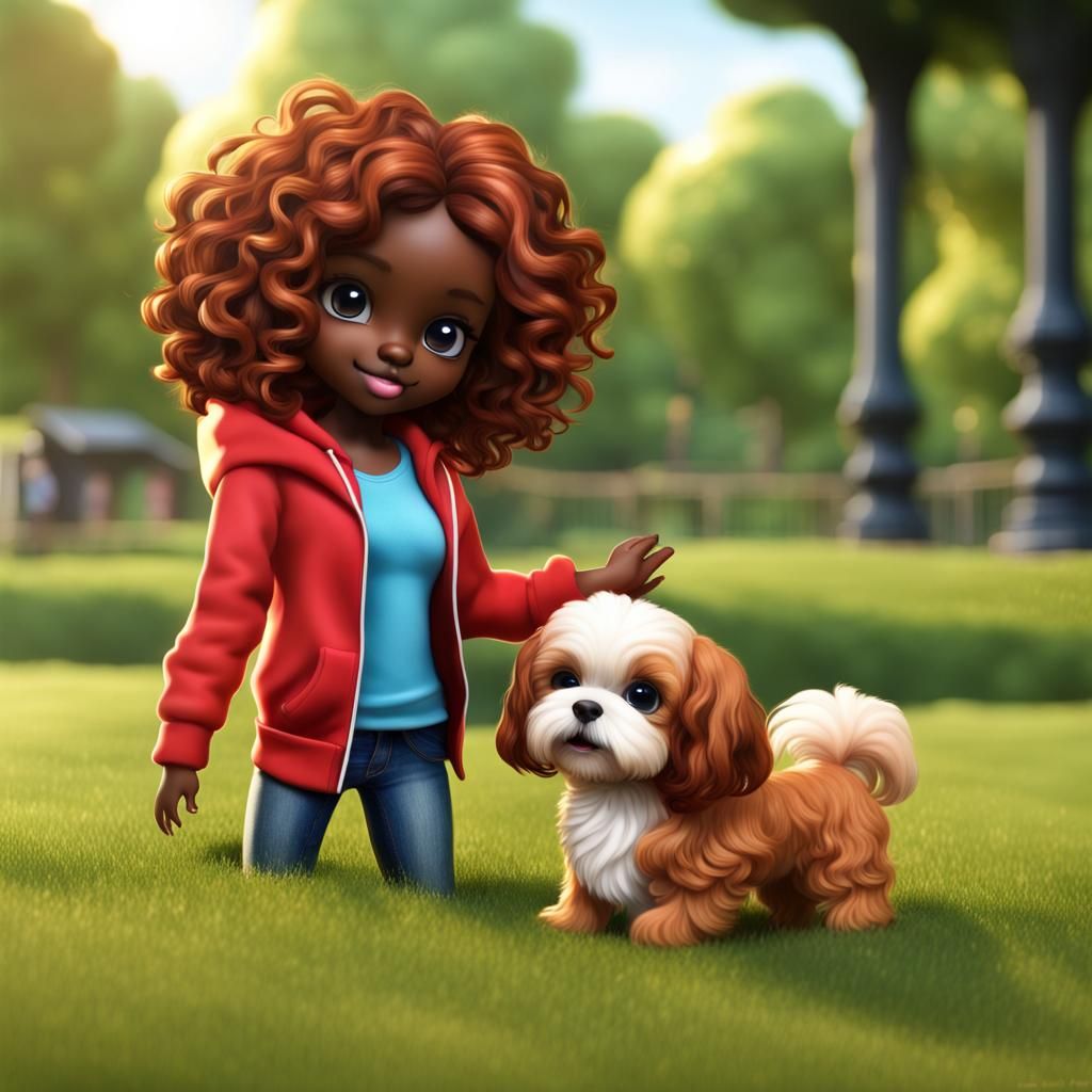 3D Cartoon Girl Playing Fetch in Park