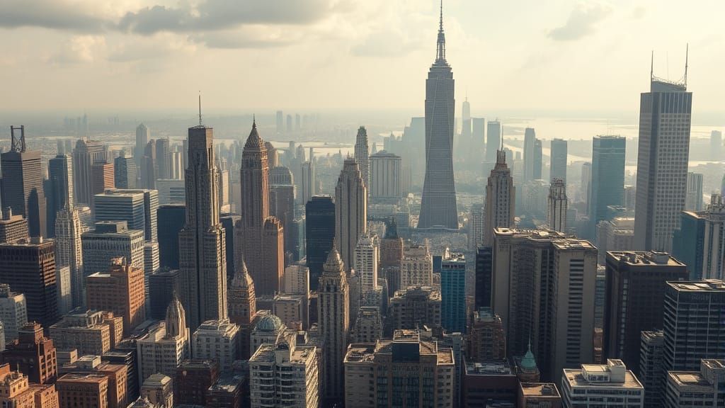 Gigantic Brutalist Skyscrapers Over a Futuristic Cityscape