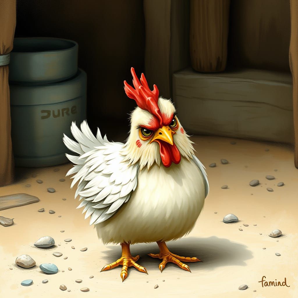 Grumpy Chicken in Beatrix Potter Style