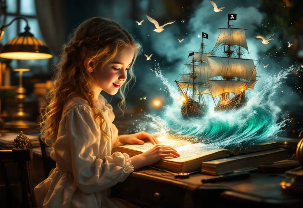 Pirate Battle Hologram in Victorian Study