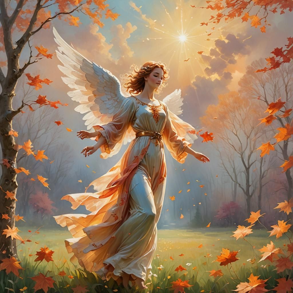 Maple Leaf Angel Soaring Over Spring Field