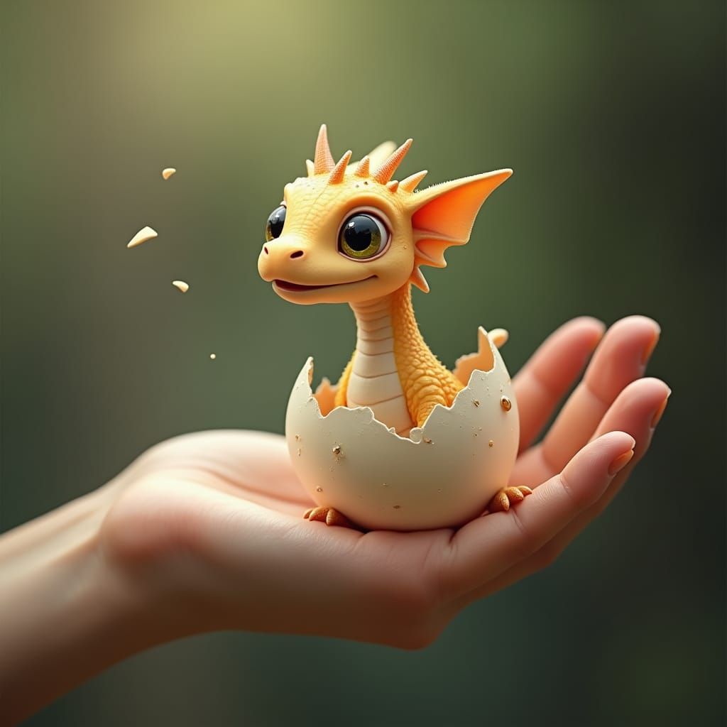 Dragon Hatchling in Sleek Palm: Digital Art
