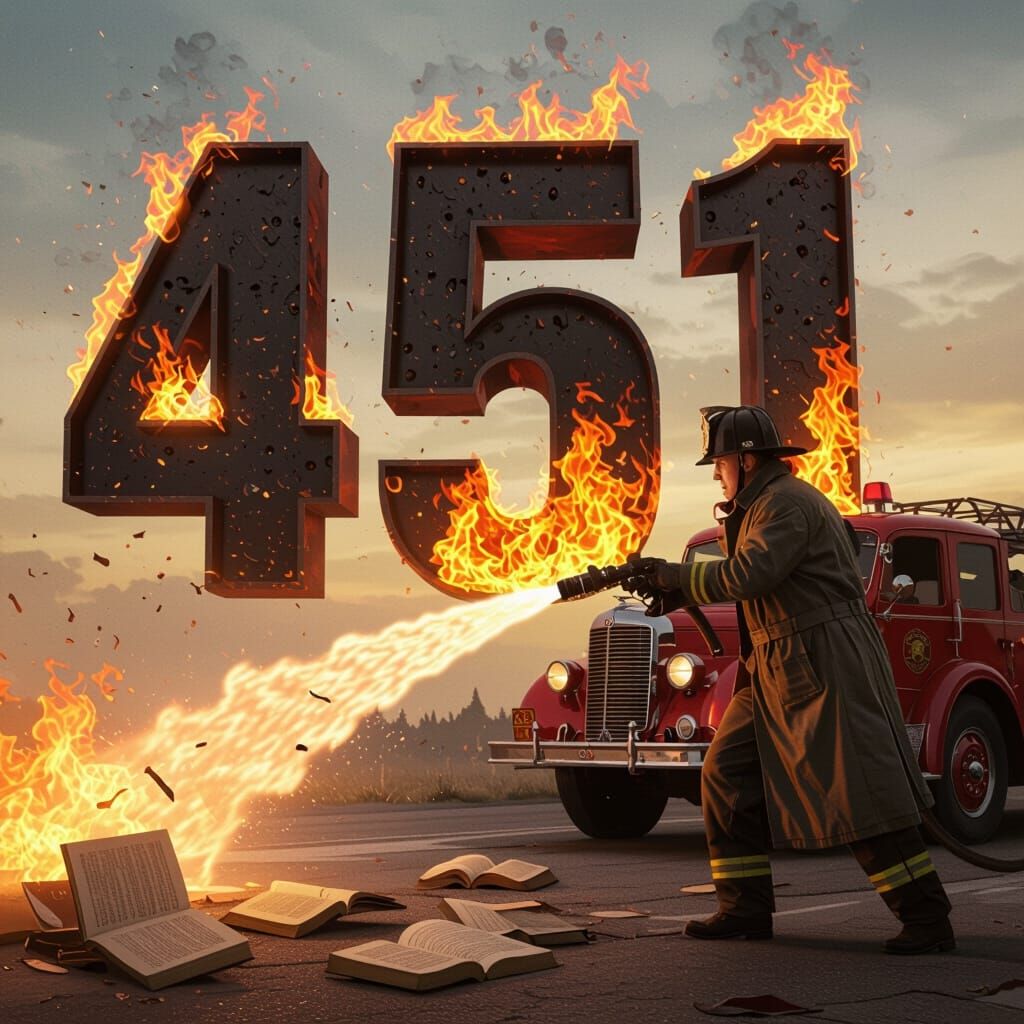 Fahrenheit 451 Flames Rise in Vintage Vector Art