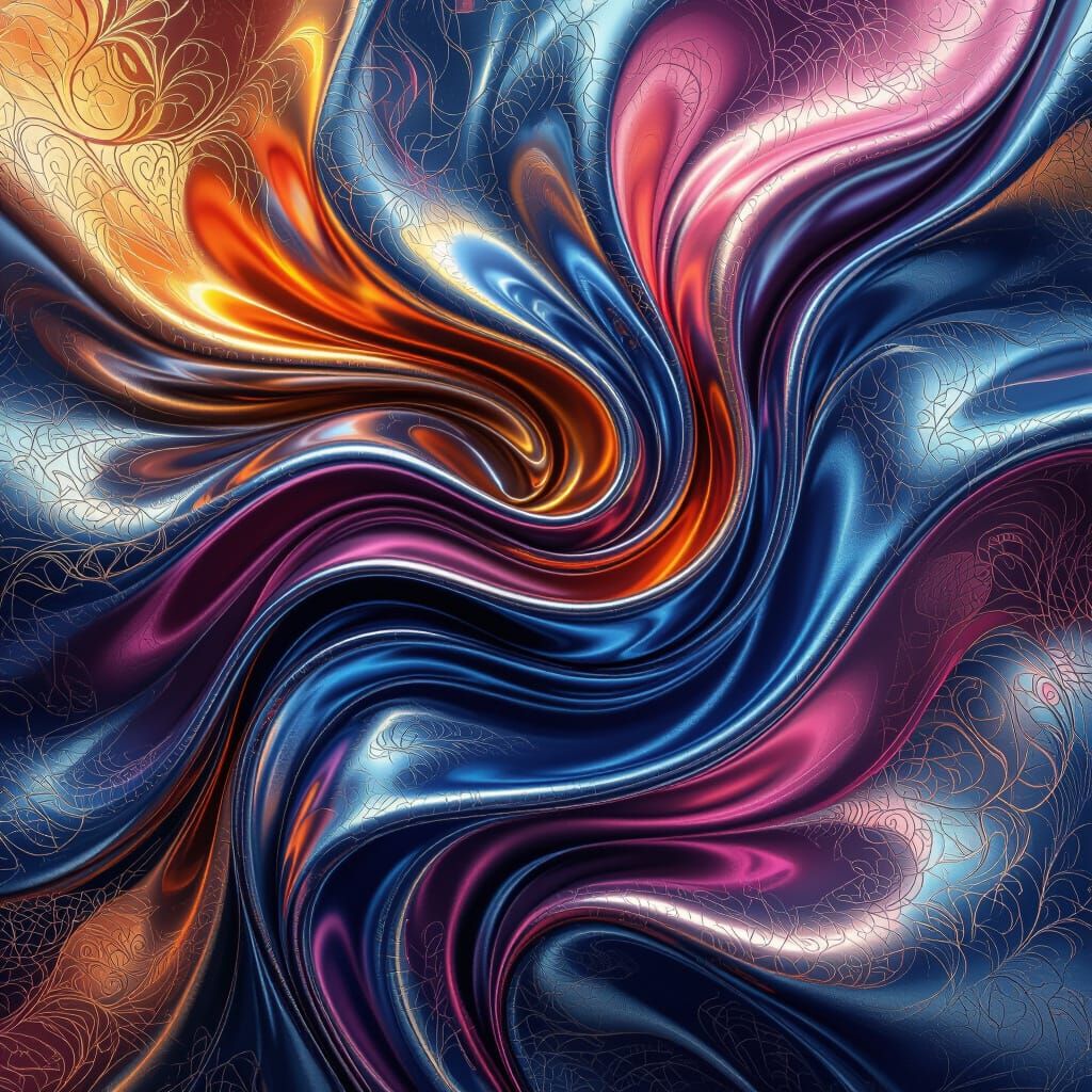 Abstract Chrome Waves in Fantasy Concept Art